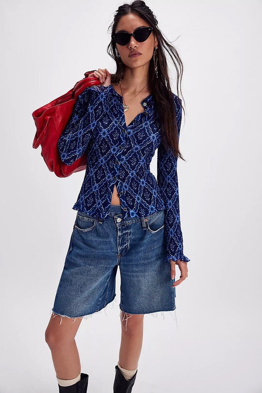 Free People Women’s Small Caught A Feeling Smocked Top Long Sleeve Boho Party